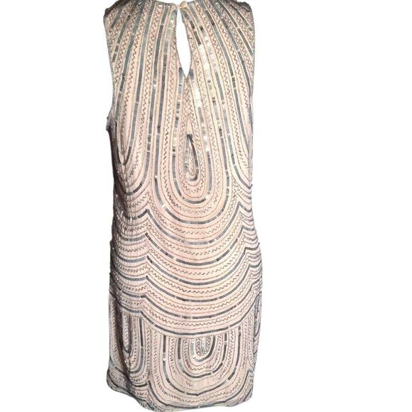 Parker Vintage Silk Beaded Sequin Shift Dress Small Fully Lined Nude Pink Gatsby - Picture 2 of 7